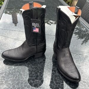 Black Jack Men's Black Leather Cowboy Boots - BRAND NEW: 9.5D